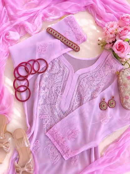 Blush Pink Nazakat Chikan Noor Set