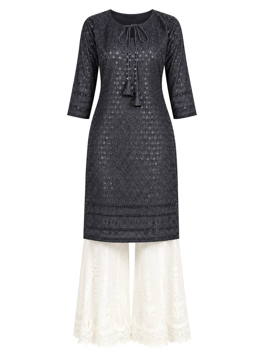Gulnaz Black Sequin Embroidered Kurta