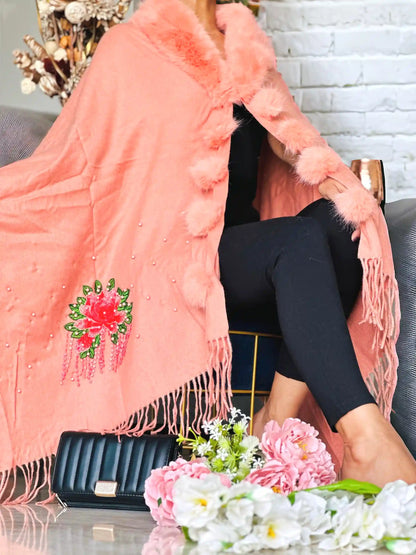 Soft Peach Fur Winter Cape