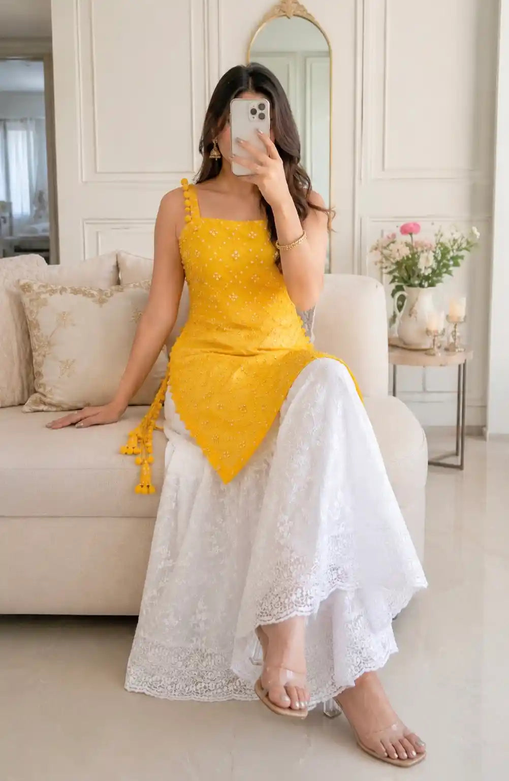 Shimmer Yellow Embroidered Gulnaz Kurta