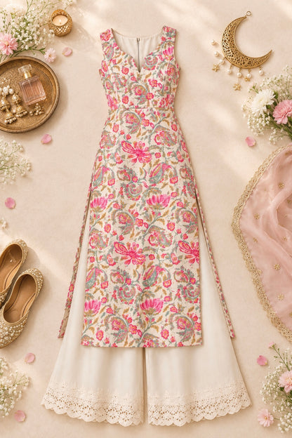 Gulnaz Ivory Paisley Floral Printed Kurta