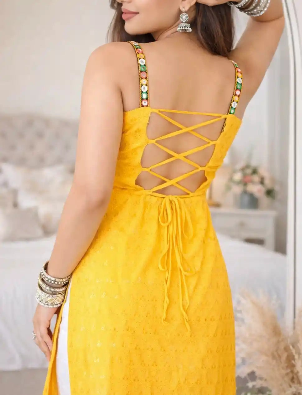Bloom Yellow Gulnaz Embroidered Kurta