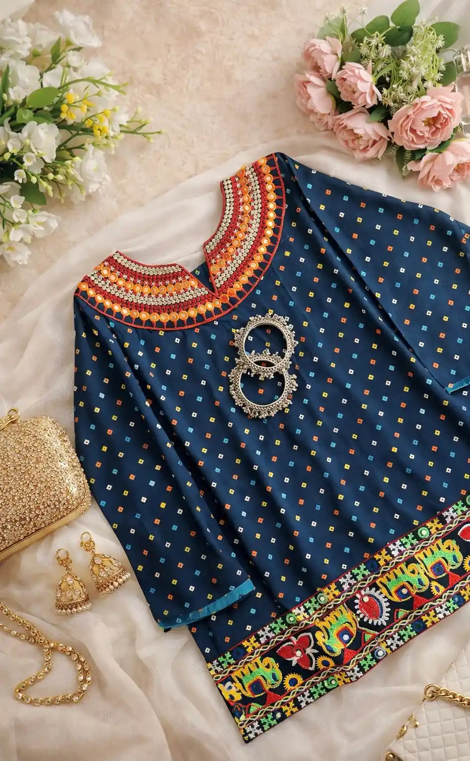 Blue Bandhej Gamti Kurta