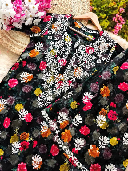 Classic Black Nazakat Chikan Noor Set