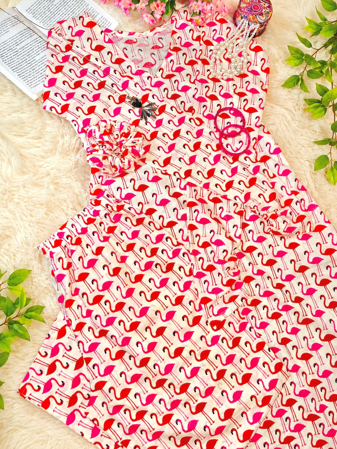 Meher Boho Flamingo Print Ethnic Set