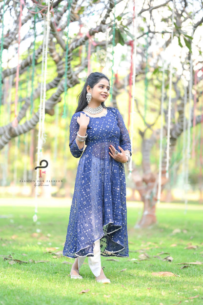 Twirl Blue Gulnaz Embroidered Kurta