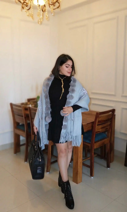 Soft Grey Fur Winter Cape
