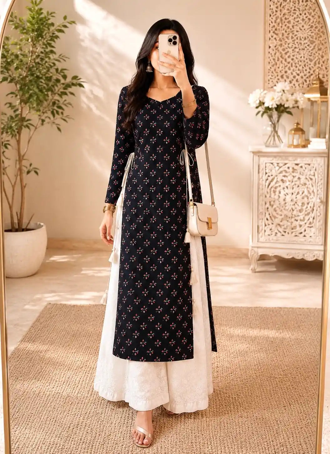 Gulnaz Designer Black Cotton Kurta