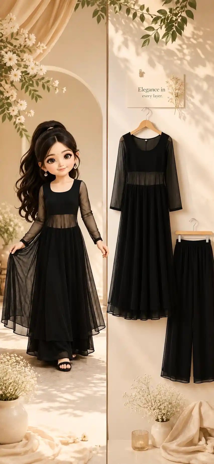 Gulnaz Black Sheer Anarkali Kurta Set