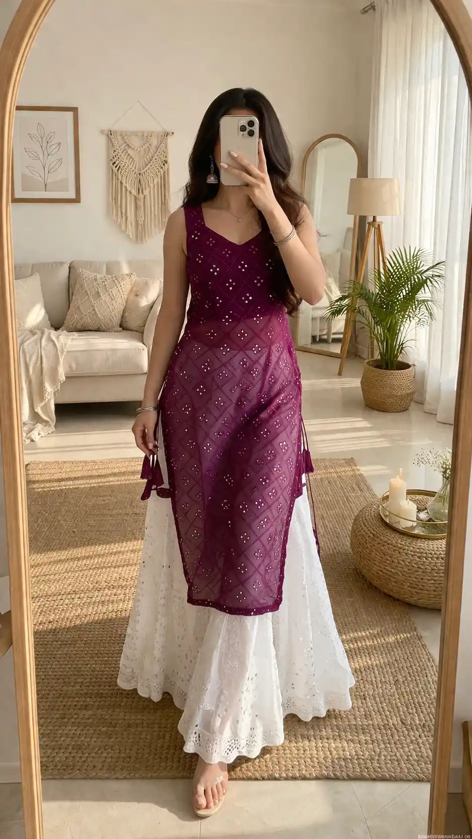 Juli’s Wine Embroidered Gulnaz Kurta