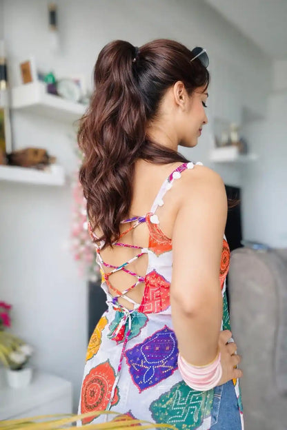 Vibrant Bandhani Back Tie Top