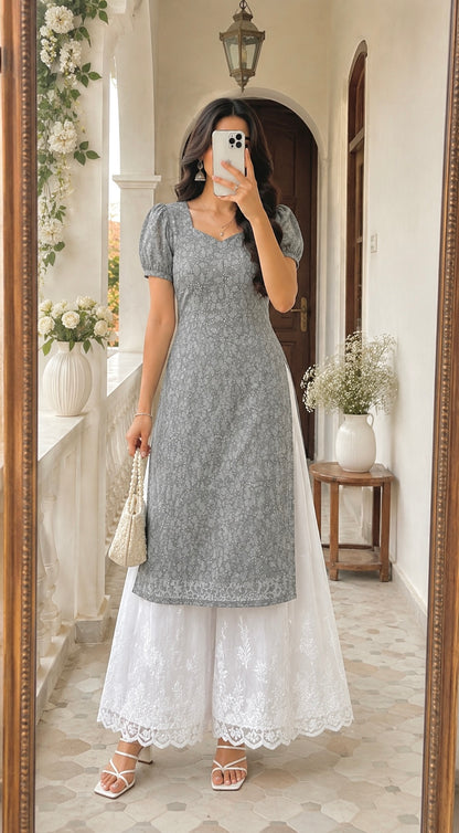 Grey Embroidered Gulnaz Designer Kurta