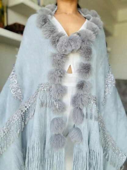 Soft Grey Fur Winter Cape