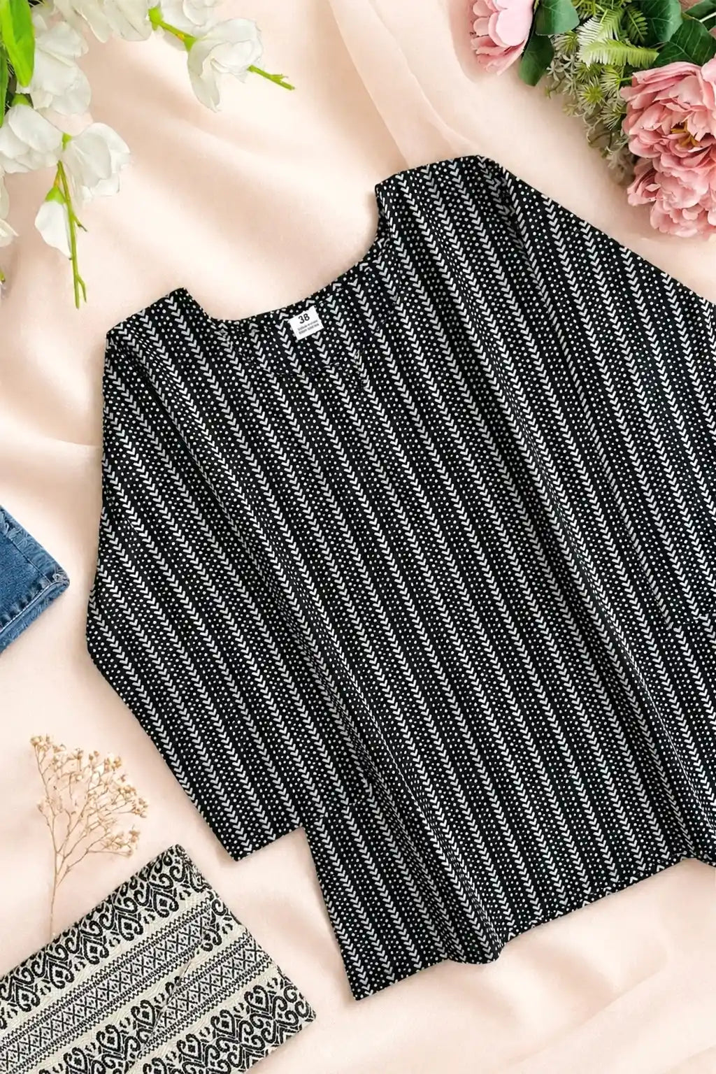 Classic Black Stripe Short Kurta