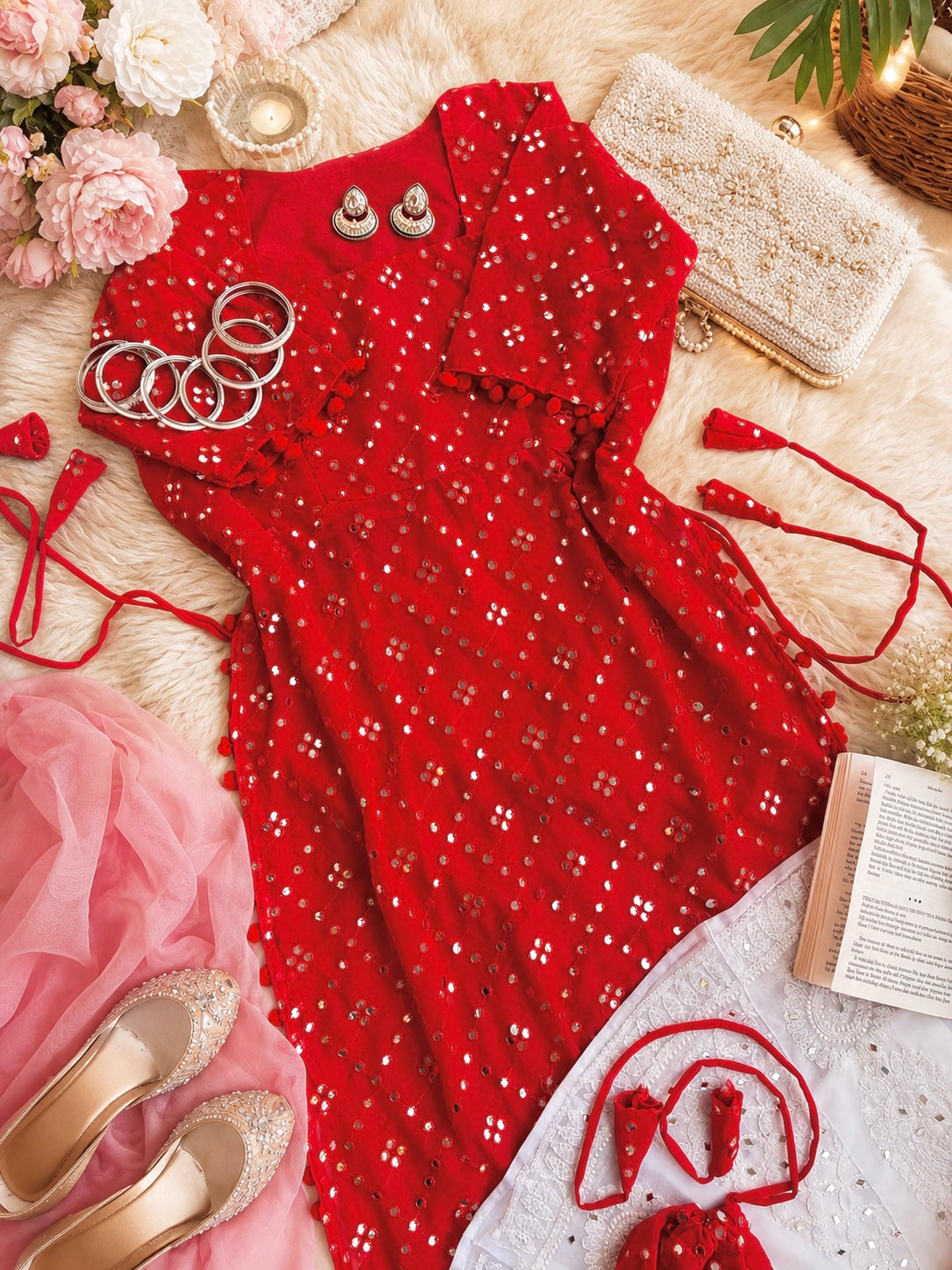Jaaz Red Embroidered Gulnaz Kurta