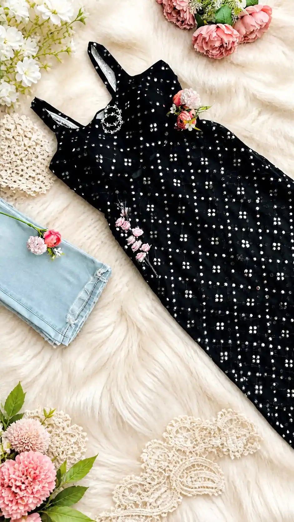 Rosy Black Gulnaz Embroidered Kurta