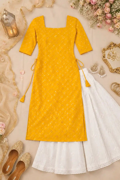 Santoshi’s Yellow Mirror Embroidered Gulnaz Kurta