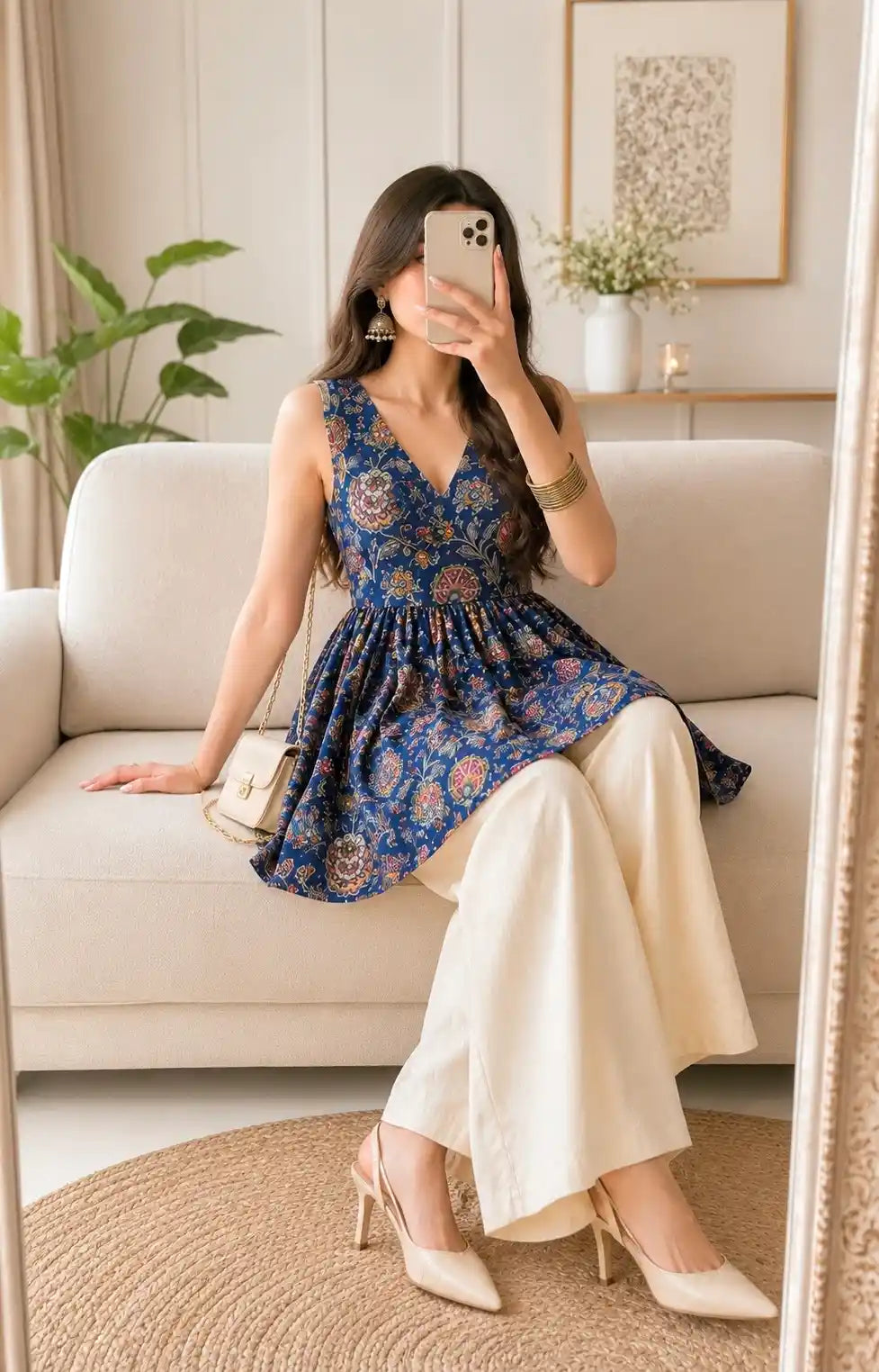 Blue Kalamkari Gulnaz Short Kurta
