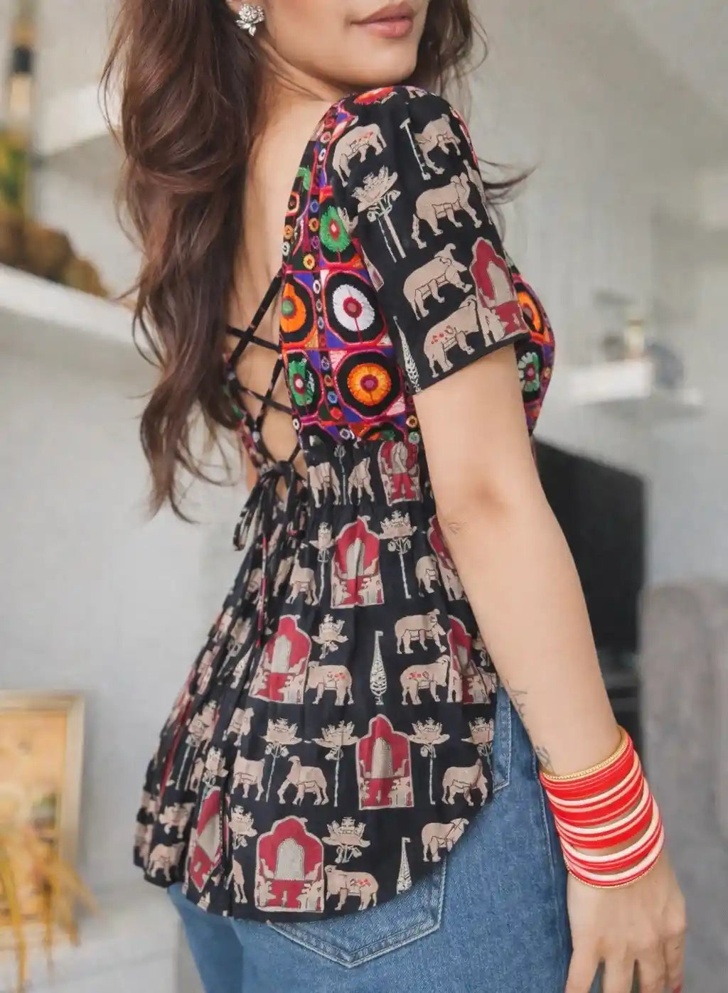 Boho Jaipuri Patch Peplum Top