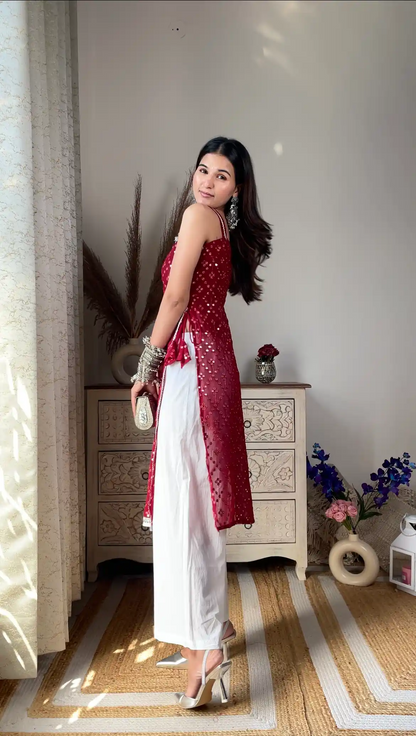 Swati's Scarlet Maroon Mirror Gulnaz Kurta