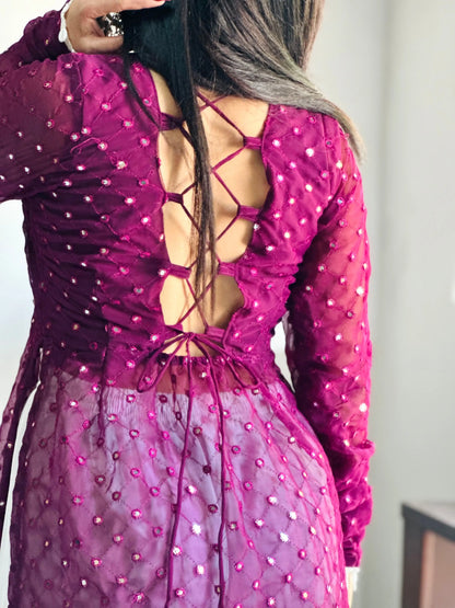 Vintage Wine Gulnaz Embroidered Kurta