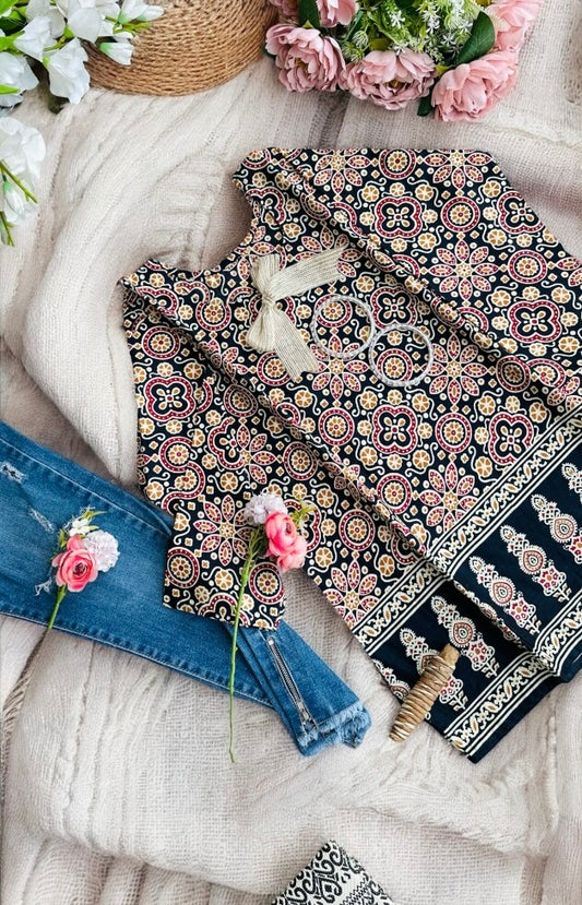Black Sanganeri Short Kurta