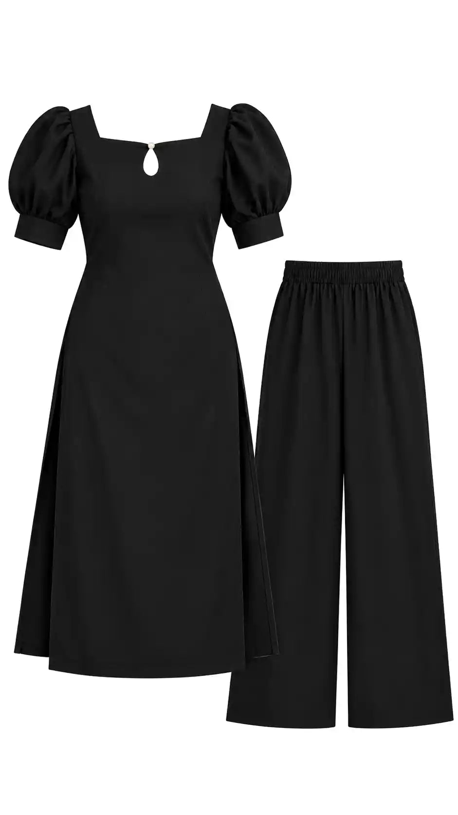 Black Elegance Puff Sleeve Kurta Set