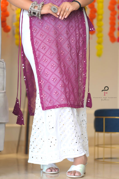 Mirror Wine Embroidered Dori Gulnaz Kurta