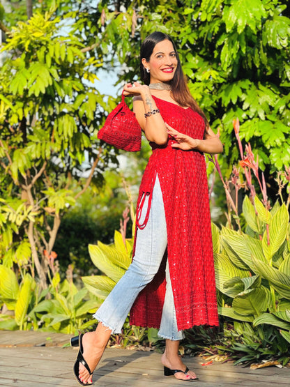 Swati's Scarlet Maroon Sequence Gulnaz Kurta