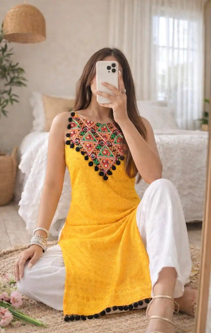 Bloom Yellow Gulnaz Embroidered Kurta