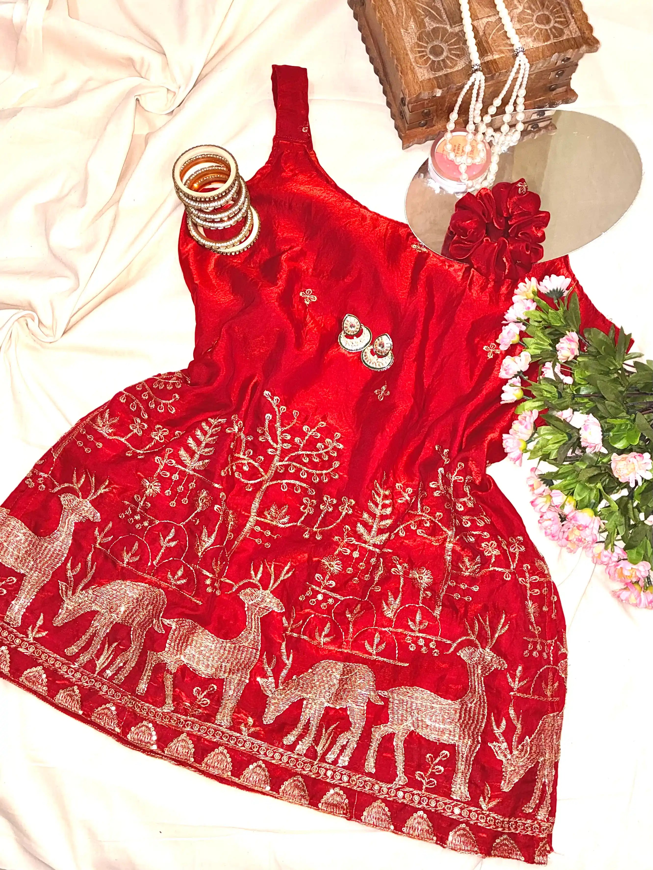 Scarlet Red Hand Embroidered Kurta