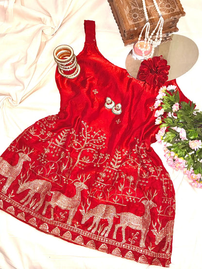 Scarlet Red Hand Embroidered Kurta