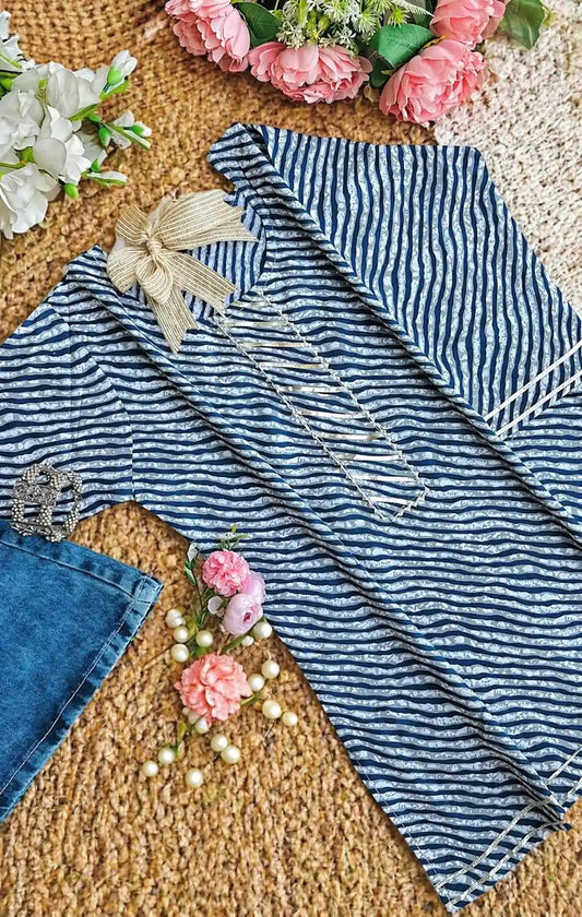 Blue Lehriya Jaipuri Short Kurta