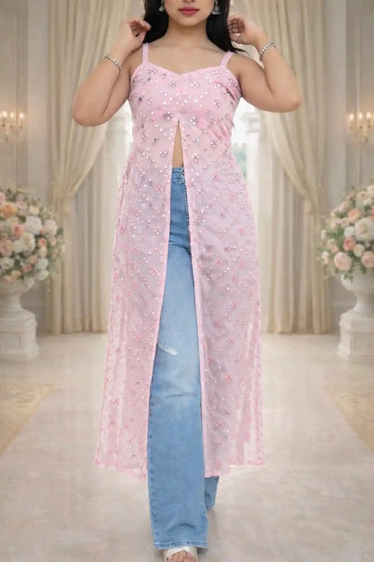 Blush Pink Embellished Mirror Kurta