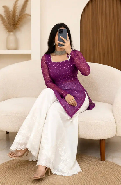 Vintage Wine Gulnaz Embroidered Kurta