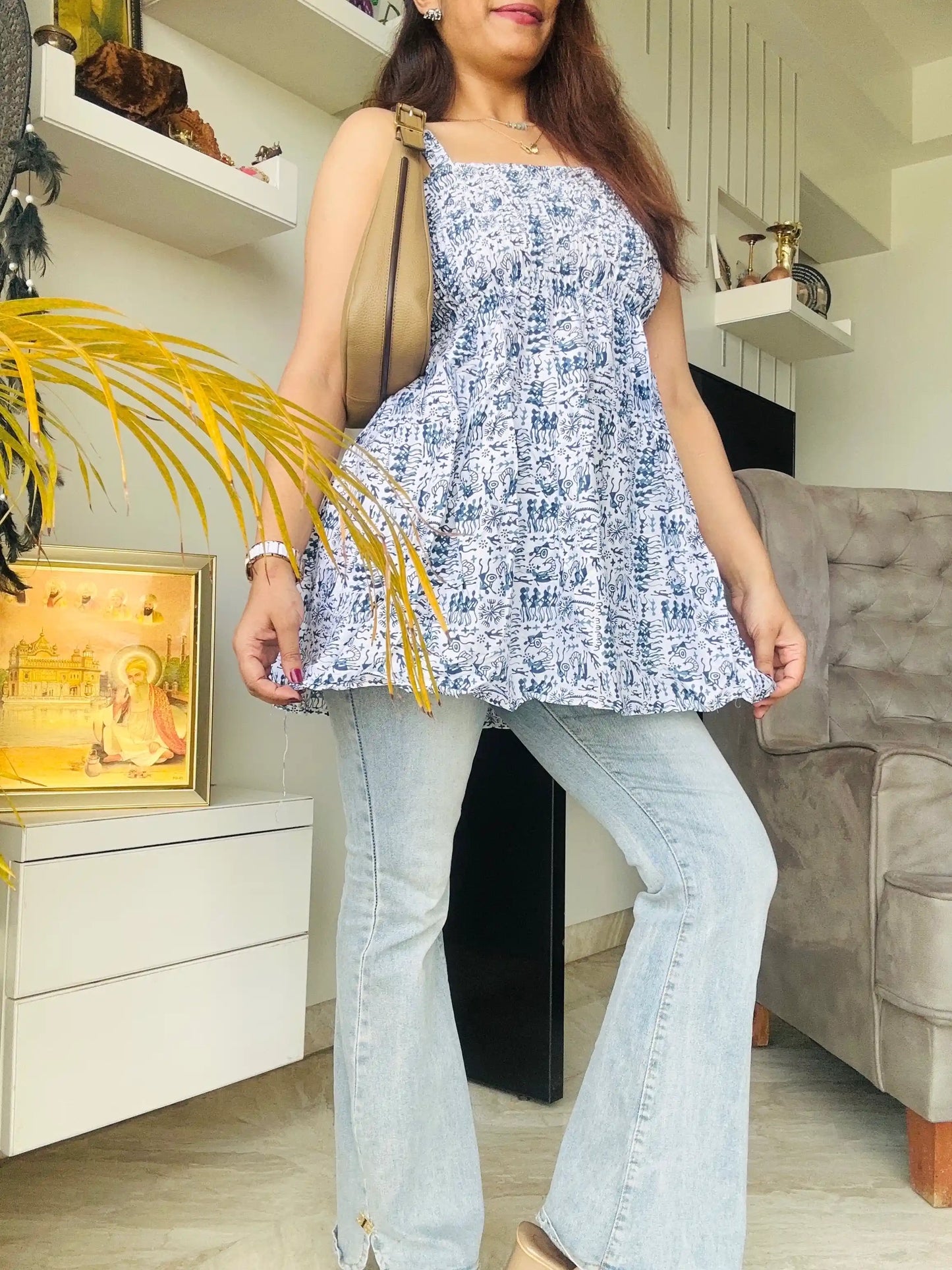 White Worli Cute Jaipuri Peplum