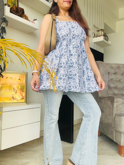 White Worli Cute Jaipuri Peplum