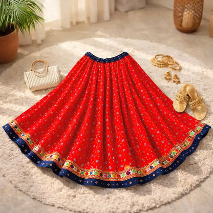 Red Bandhej Jaipuri Twirl Skirt