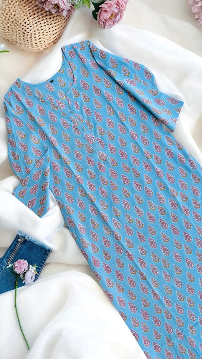 Blush Blue Mul Budget Kurta