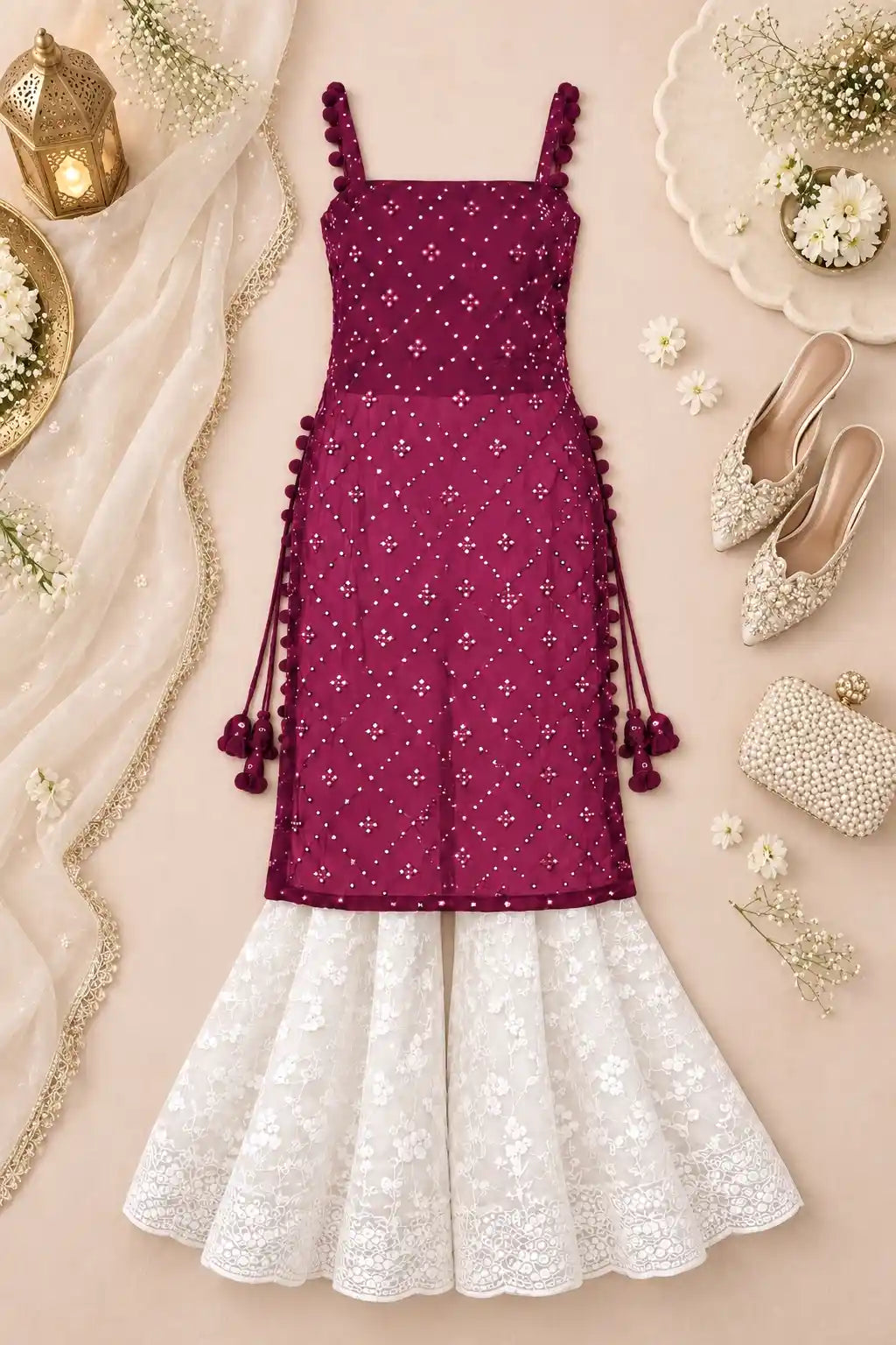 Shimmer Wine Embroidered Gulnaz Kurta