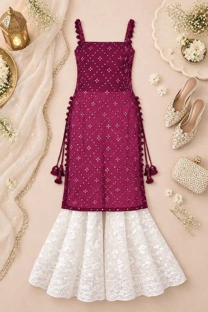 Shimmer Wine Embroidered Gulnaz Kurta