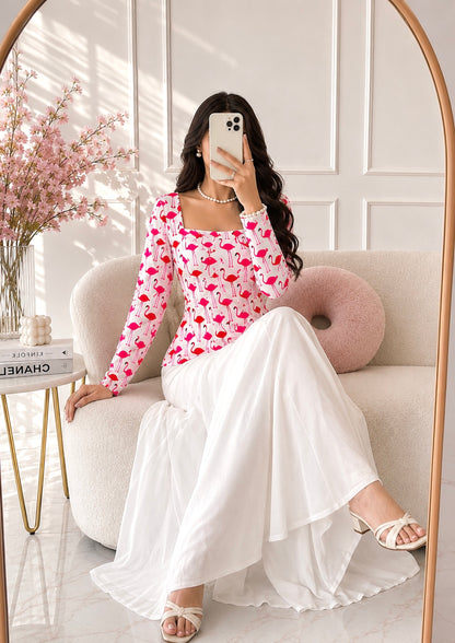 Pinteresty Pink Flamingo Print Peplum Top