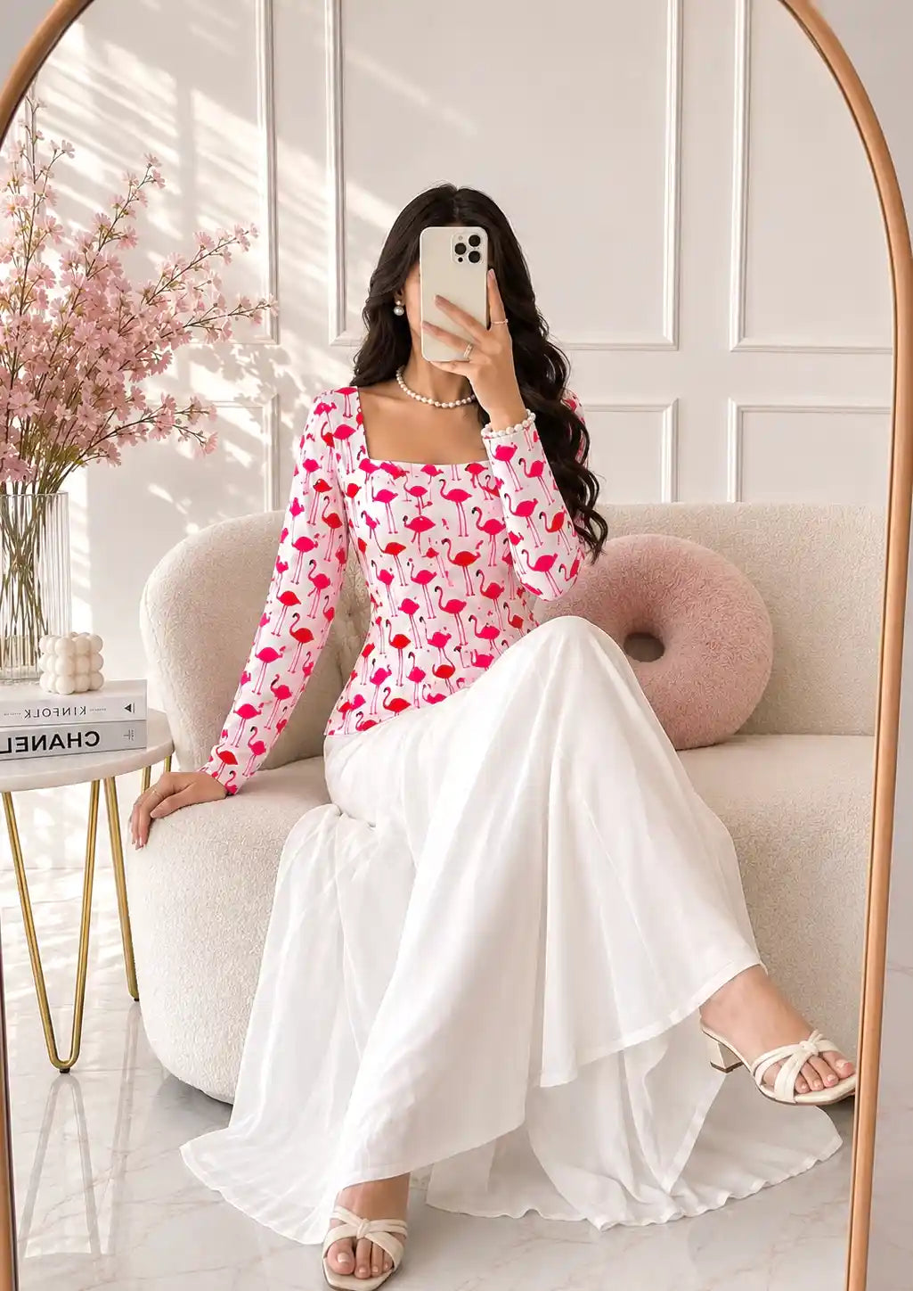 Pinteresty Pink Flamingo Print Peplum Top