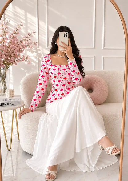 Pinteresty Pink Flamingo Print Peplum Top