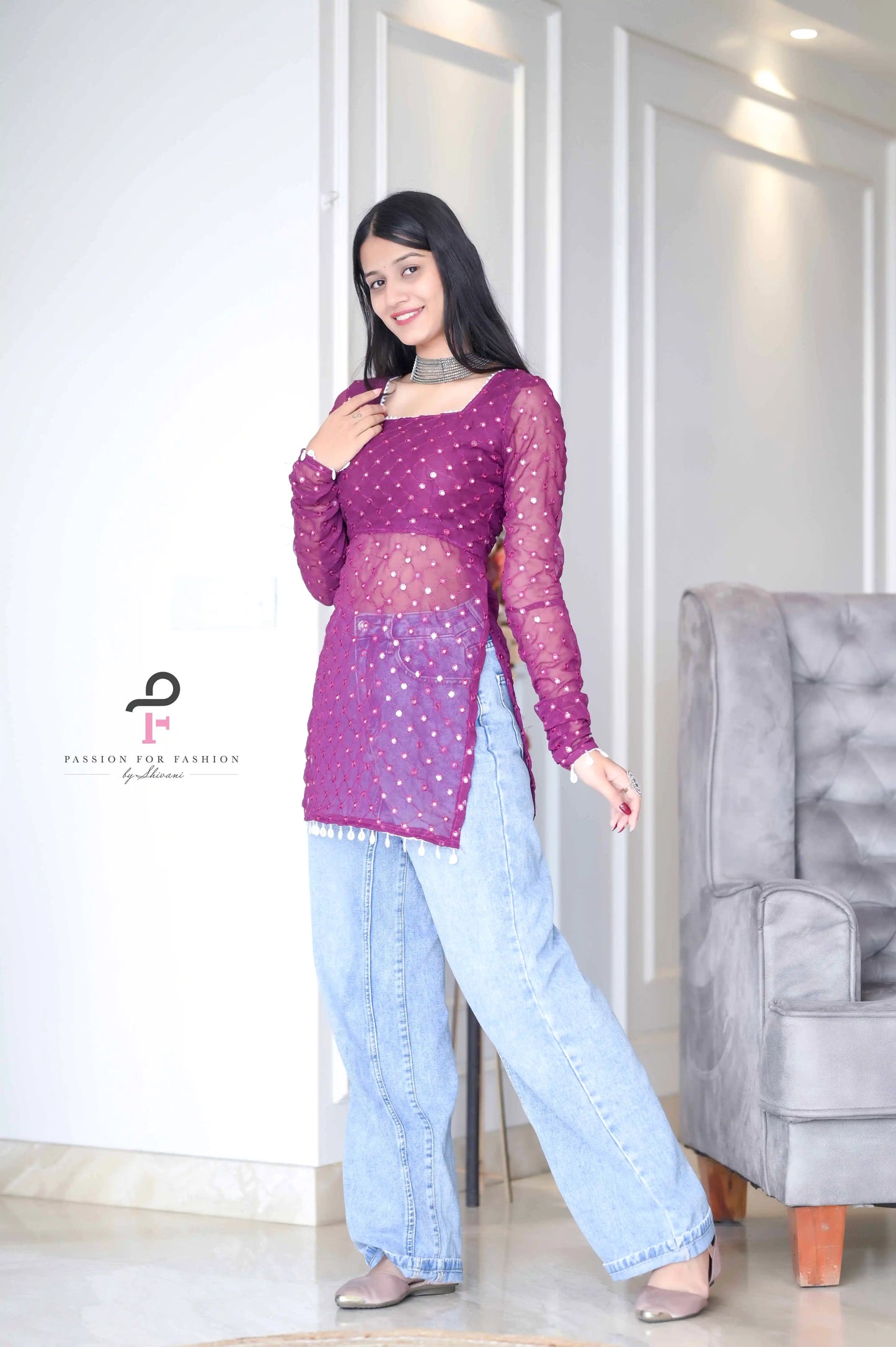 Vintage Wine Gulnaz Embroidered Kurta