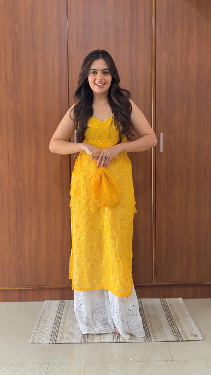 Santoshi’s Yellow Gulnaz Mirror Kurta