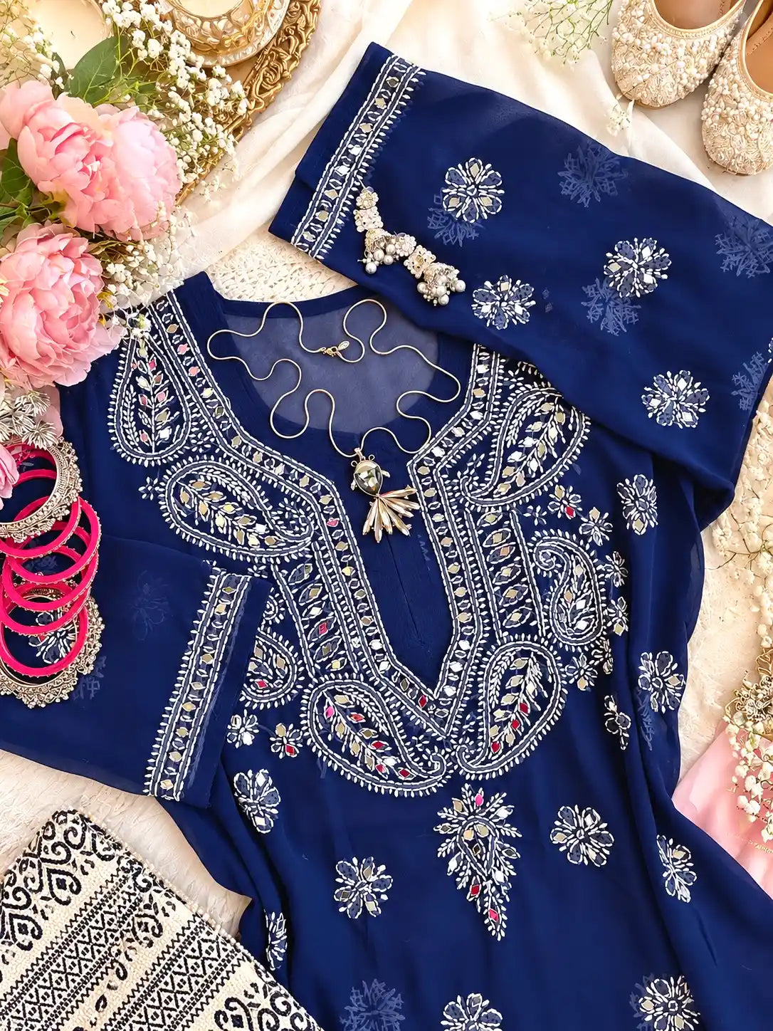 Classic Blue Rooh Chikan Kurta