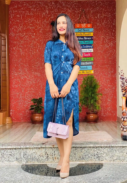 Indigo Blue Collar Dress - Passion for Fashion by Shivani