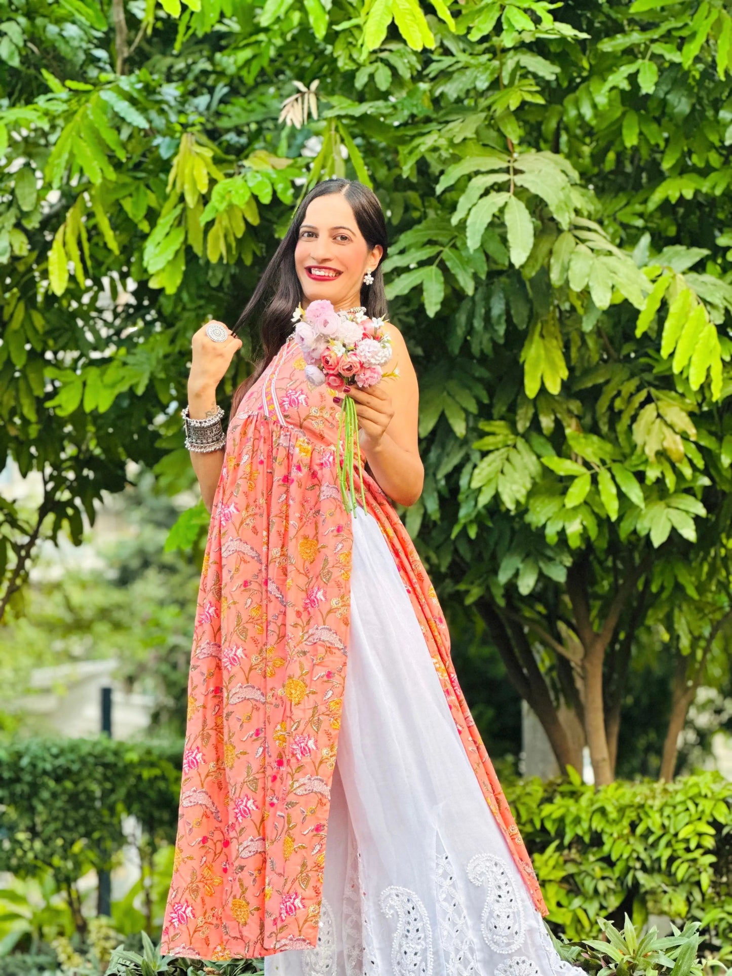 Peach Kalamkari MulMul Gulnaz Kurta