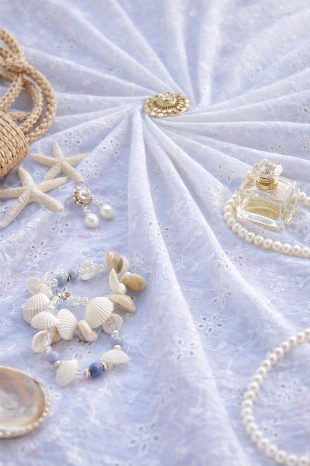 Whimsical White Hacoba Embroidered Fabric Cut
